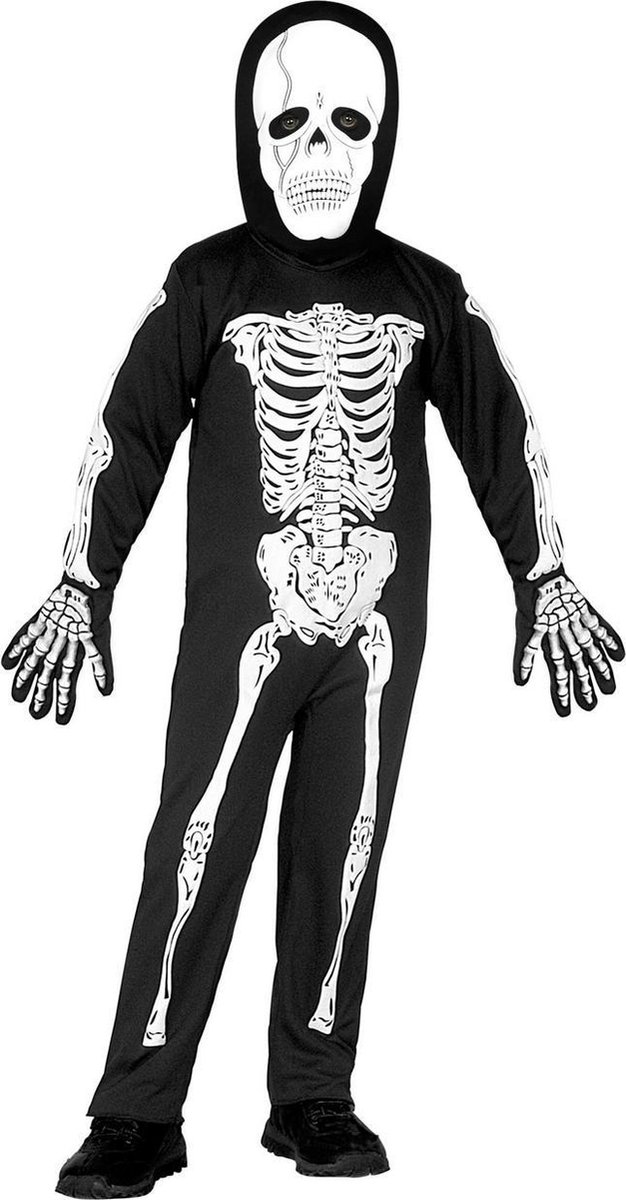 Spook & Skelet Kostuum | Gruwelijk Horror Skelet Rammelende Botten Kind Kostuum | Maat 110 | Halloween | Verkleedkleding